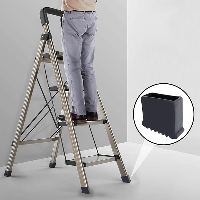 Geesatis 2Pcs Non-Slip Folding Ladder Feet Mat,Rubber Pads Covers Ladder Foot Pads,Anti-Skid Ladder Leg Cushion Bumper,1.2x2.9 Inch (Black)