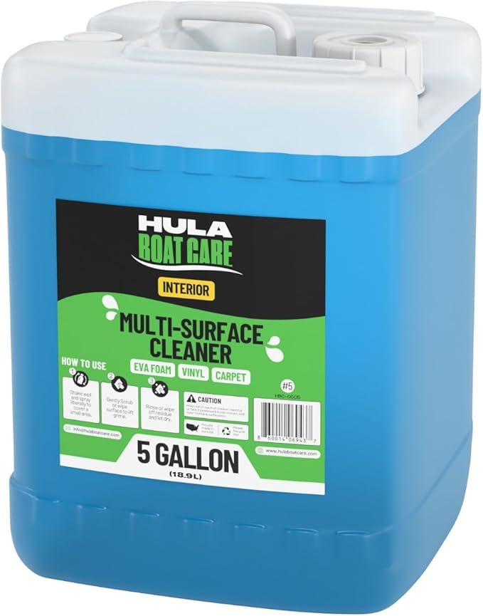 Hula Multi-Surface Cleaner — EVA Foam, Vinyl, and Carpet, 5 Gallon — Bulk Marine Interior Cleaner for Detailers and Fleets, Biodegradable, Made in USA