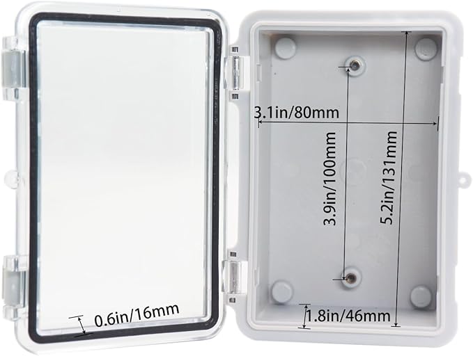 Waterproof Electrical Box Dustproof Junction Box Weatherproof IP67 ABS Plastic Enclosure Switch Router Project Box with Mounting Plate with Wall Bracket 2 Cable Glands Clear 5.9"x3.9"x2.8"