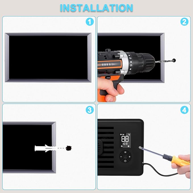 Register Booster Fan for 4" x 10" Vents Only, 10 Speeds to Control Cool & Warm Airflow, Air Conditioning Vents with LED Screen Remote & Thermostat Control, for Room Walls & Floors (Black)