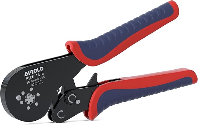 HS-16-6 Ferrule Crimping Tool, 6-Sided Serrated Crimp Ratchet Pliers AWG28-5 0.08-16mm², Labor-Saving Electrical Crimper for Automotive Industrial Household Use