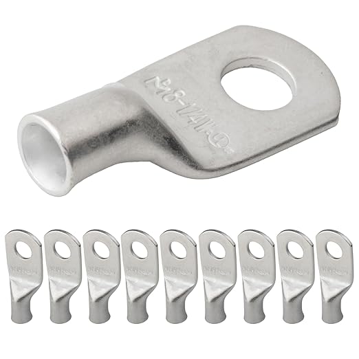 SELTERM 10pcs 8 AWG-1/4" Stud Tinned Copper Wire Lugs, Heavy Duty Battery Cable Ends,8 Gauge Ring Terminals, UL Battery Lugs Marine Grade Copper Eyelets Electrical Battery Terminal Connectors