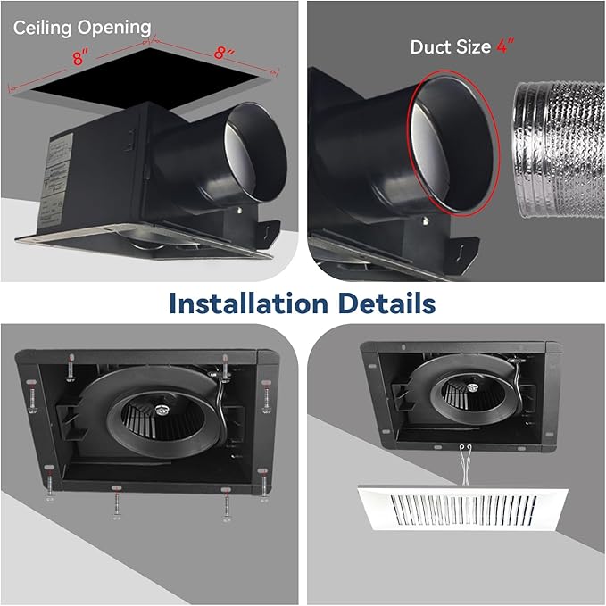 Bathroom Exhaust and Ventilation Fan 88CFM, Ultra-quiet Bath Fan Ceiling Mount Exhaust Fan 1.2Sones Household Bathroom Vent Exhaust Fan