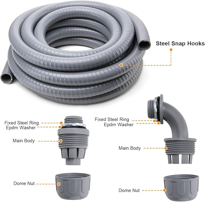 DWALE Liquid-Tight Conduit and Connector Kit,Flexible Non Metallic Liquid Tight Electrical Conduit,3/4inch 50ft Electrical Conduit Kit,with 8 Straight and 8 Angle Fittings Included,3/4 in. Dia
