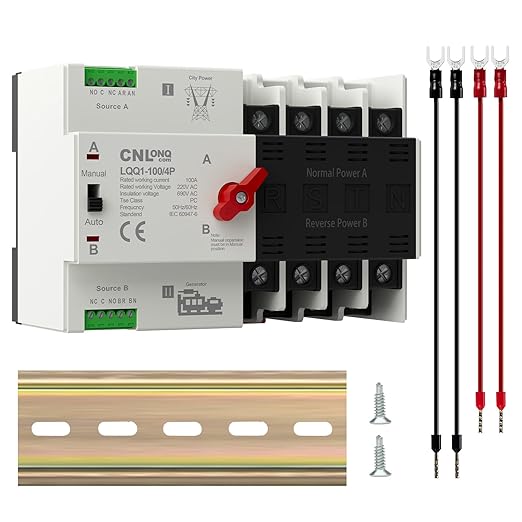 AC110V 100Amp Automatic/Manual Transfer Switch 4P 50/60Hz, 4Poles Mini ATS Auto Dual Power Switch Automatic Changeover Fast Transfer for Home Generator, Soalr, Rv and Lv Power