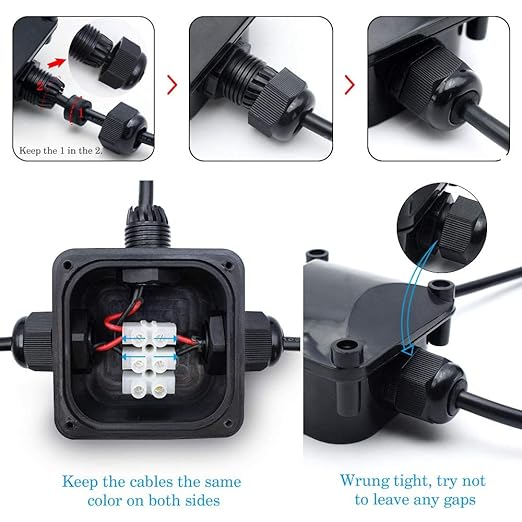 Waterproof Junction Box, IP68, 3-Way Outdoor Cable Connectors,Outdoor/External Electrical Light Junction Box Ø 6mm-10.2mm (3 Pack)