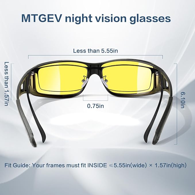Night-Driving-Vision-Glasses Men-Women Anti-Glare - Polarized Fit Over Prescription Glasses, Night Vision Glasses for Driving,Night time,Matte Black Frame,Yellow Lens