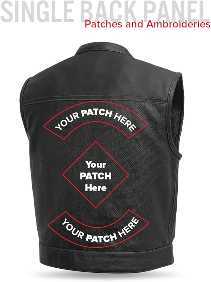 First Mfg Co Lowrider Mens Motorcycle Biker Riding Armor Club Style Black Leather, Twill, Moto Mesh, Perforated Vest