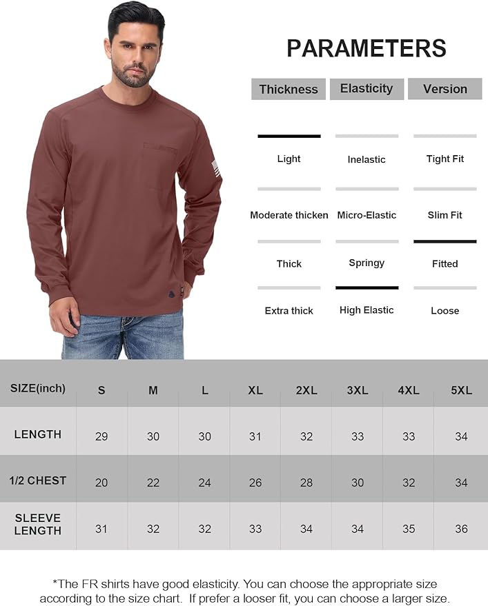 FR Shirts for Men 5.5OZ Lightweight Stretch Patriot Baseball T-Shirt Work Shirt