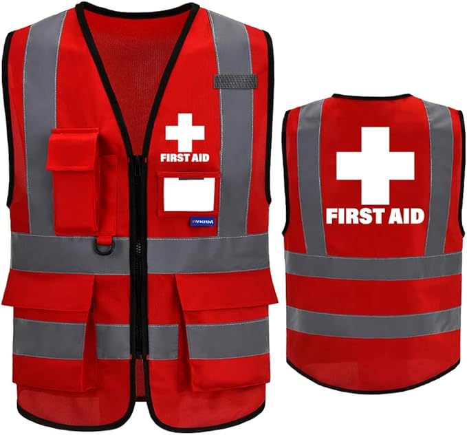 Reflective Security Safety Vests Heavy Duty with 7 Pockets and Front Zipper