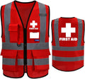 Reflective Security Safety Vests Heavy Duty with 7 Pockets and Front Zipper