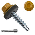 300pcs #10 x 1 Yellow Hex Head Self-Drilling Metal Roofing Screws, EPDM Washer, Colored Head, Wood Screws, Sheet Metal Roof Screw with Hex Driver Bit (Yellow, 1 in)