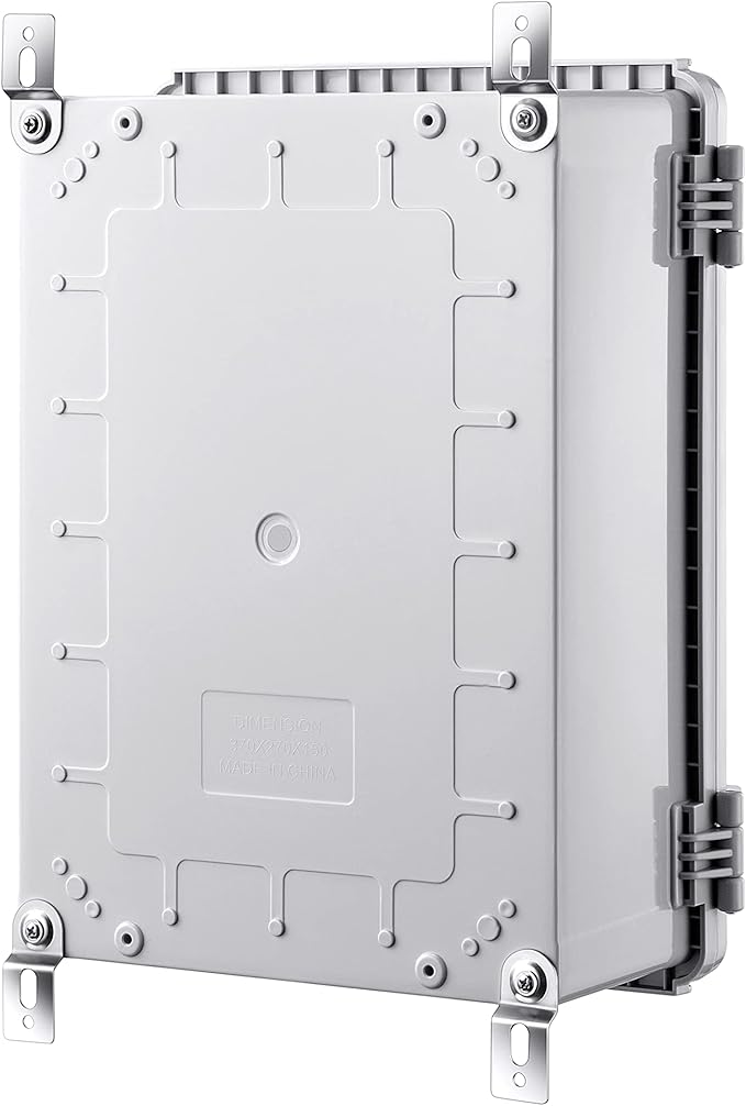 Junction Box, IP67 Waterproof Plastic Enclosure for Electrical Project, Hinged Grey Cover, Includes Mounting Plate and Wall Bracket (Grey Cover, 14.6"×10.6"×5.9")
