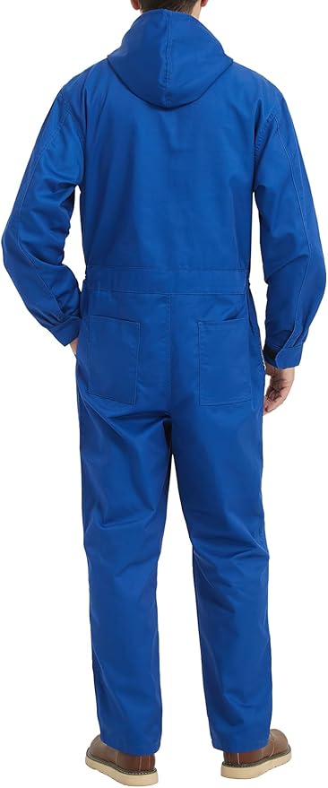 Mens Cotton Blend Long Sleeve Coverall Multi Pockets Zip Overall Mechanic Work Jumpsuit with Hood