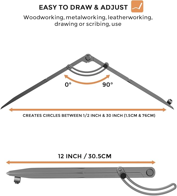Nicpro 12 Inch Compass for Woodworking with Wing and Pencil Holder, Professional Carpenter Pencil Compass Great for Geometry, Drawing, Drafting