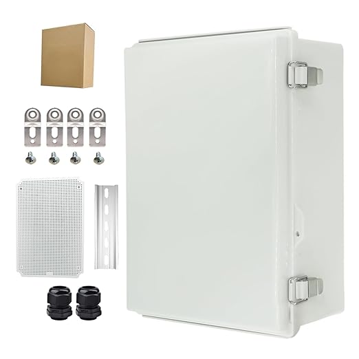Waterproof Electrical Box Junction Box Weatherproof IP67 ABS Plastic Enclosure Switch Router Project Box Electronics DIY Enclosure With Mounting Plate and Wall Bracket Grey 15.7" x11.8" x7.1"