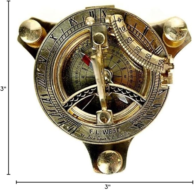 3" Brass Sundial Compass West London with Wooden Box Rustic Vintage Home Decor Gifts