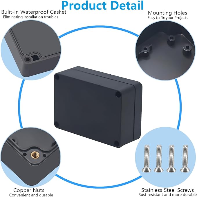 Project Box ABS Black Electrical Boxes IP67 Outdoor Waterproof box Electronic Junction Box Power Enclosure with Cable Glands for DIY Project 3.3x2.3x1.3inch(83x58x33mm)