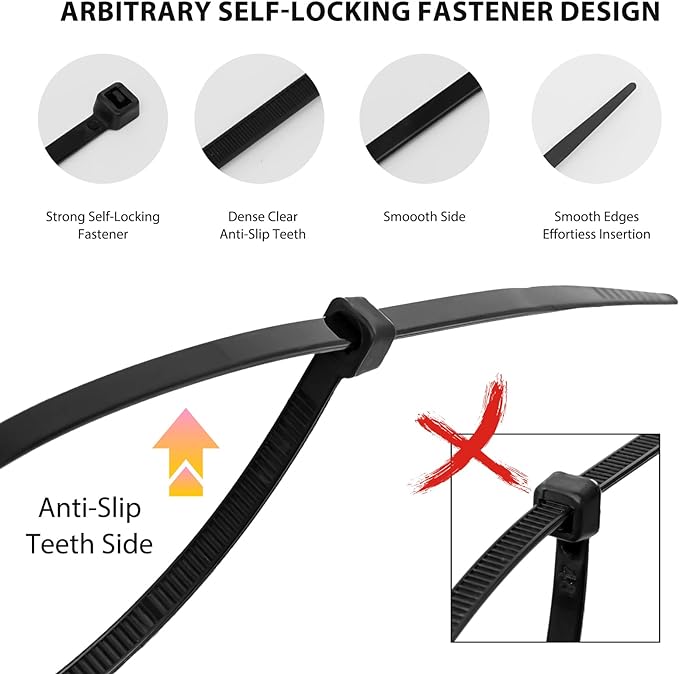 Zip Ties Assorted Sizes(4”+6”+8”+12”), 2000 Pack,Black Cable Ties,Multi-Purpose Self-Locking Nylon Cable Cord Management,Plastic Wire Ties for indoor and outdoor use.