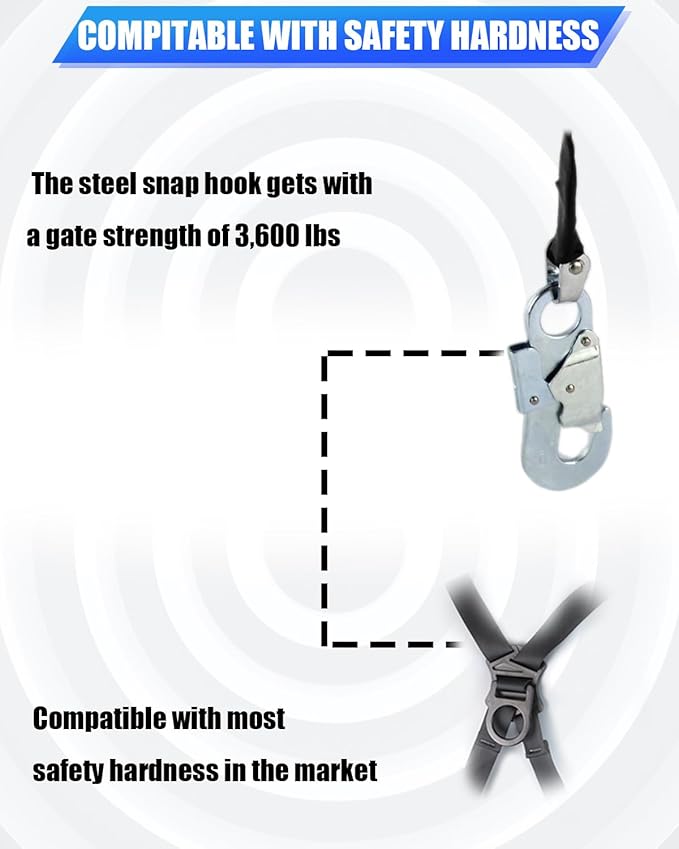 66FT Self Retracting Lifeline, Shemior No Tangle Lightweight Housing Web SRL, Self Retractable Safety Lanyard, Fall Arrest Protection PPE Gear for Roofing Construction, OSHA/ANSI Compliant