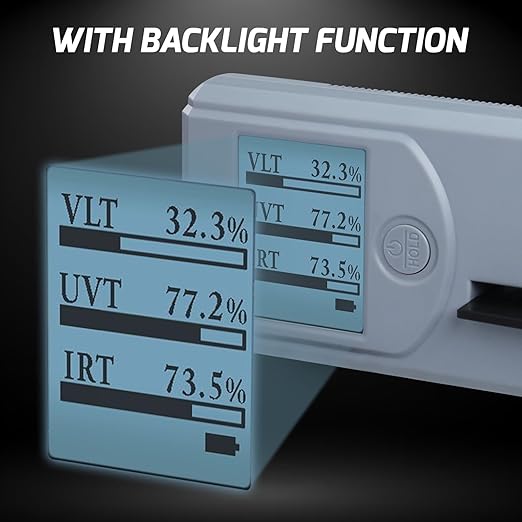 Digital Window Tint Meter Car Side Window Tint Tester, Sun Control Film Tint Reader Tool with Auto Display Rotation & Auto Calibration for VL/UV/IR Transmittance Rejection Detection, Tint Meter Gauge