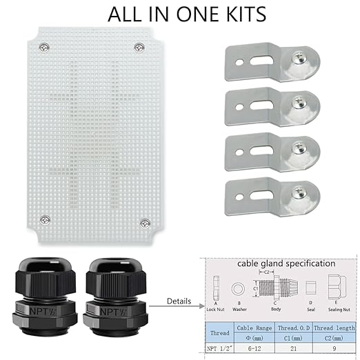 Junction Box, Hinged Clear Cover Stainless Steel Latch IP67 Waterproof ABS Project Box with 2 Cable Glands,Electrical Box Enclosure with Mounting Plate & Wall Bracket 11x7.5x5.5inch