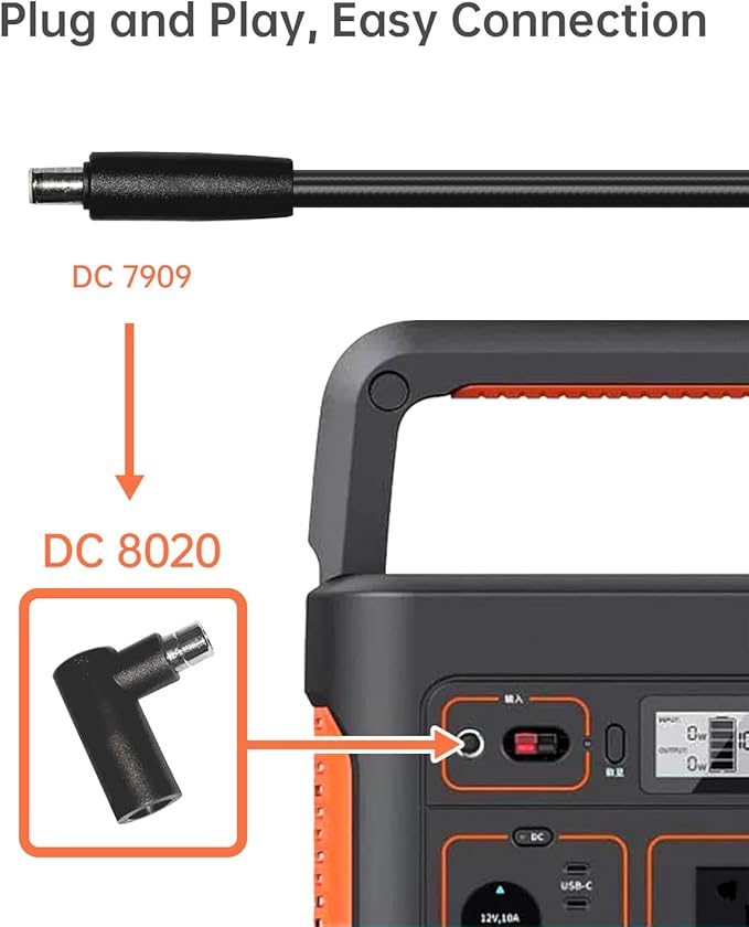 DC7909 to DC8020 Adapter 90-Degree Right Angle Connectors, Compatible with Jackery Explorer 1000 V2/1000 Pro/1000 Plus/600 Plus/1500 Pro/2000 Pro/2000 Plus/3000 Pro Portable Power Station