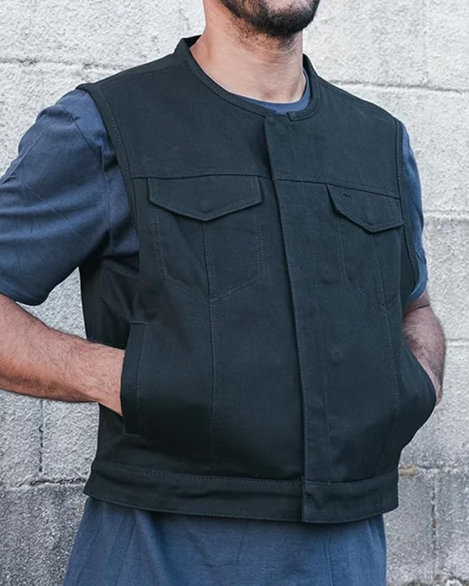 First Mfg Co - Lowside - Mens Motorcycle Biker Riding Canvas, Leather, Twill, Perforated Leather Vest