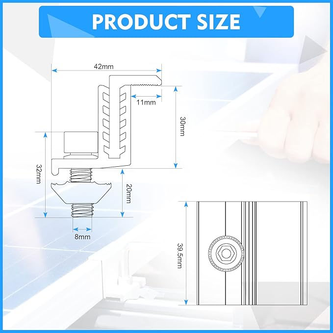 Zhengmy 20 Pack Solar Panel End Clamp Mounting Z Bracket Mid Clamps Aluminum Rail End Clamps Clips Adjustable Panels Grounding Gutter Kit for Pv Mounting System Install Hardware Fasteners Accessory