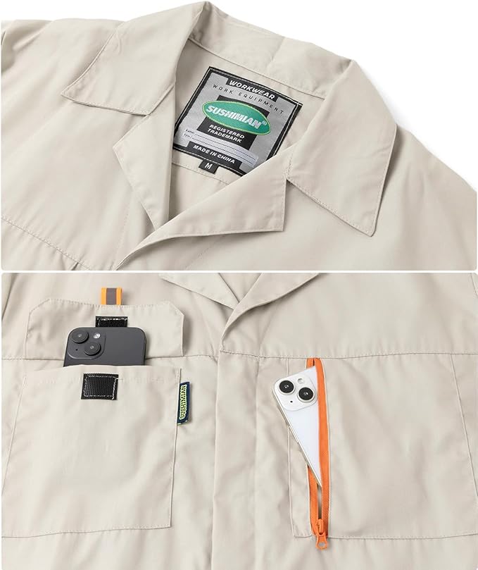 Mens Short Sleeve Coveralls Work Mechanics Jumpsuit Summer Overall Work Suit Breathable Crawl Suit Coverall