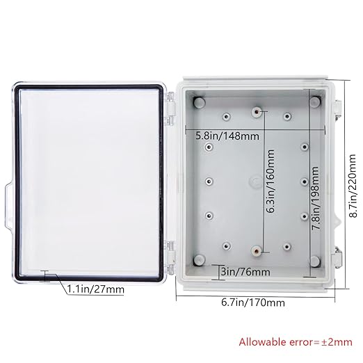 Zulkit Junction Box ABS Plastic Dustproof Waterproof IP67 Electrical Boxes Hinged Shell Outdoor Universal Project Enclosure Grey Clear Cover, Stainless Steel Buckles 8.7 x 6.7 x 4.3 Inch