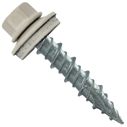 Metal Roofing Screws: (250) 10 x 1 Light Stone Hex Head Sheet Metal Roof Screw. Self Starting Metal to Wood siding Screws. EPDM Washer. Colored Head