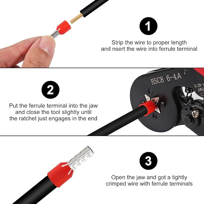 1251pcs Ferrule Crimping Tool Kit, AWG23-7 Self-adjustable Ratchet Wire Crimping Tool Kit Crimper Plier Set with 1250PCS Wire Terminals Crimping Connectors Wire End Ferrules Terminals