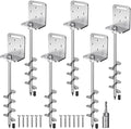 18'' Ground Anchors Screw in 10mm Solid Steel with L Bracket, for Trampoline Mobile Home Swing Set Shed Carport Tent Stakes Earth Anchor Tree, 2" Helix Blade & Chrome Plated Finish, 6Pcs