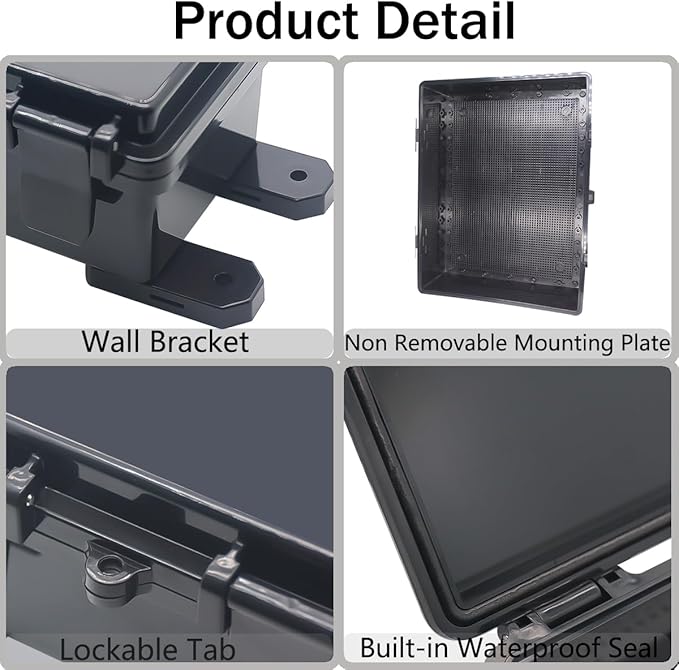Junction Box, Hinged Black Clear Cover IP67 Waterproof ABS Project Box with Mounting Plate Electrical Box Enclosure with Wall Bracket 15.7 x 11.8 x 6.7inch(400x300x170mm)