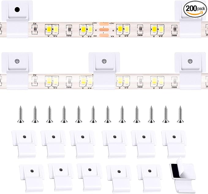 200 Pcs Outdoor LED Strip Light Mounting Clips Self Adhesive with Screws Mounting Holder, Cable Wires Organizer Clips for 8mm to 10mm Width Rope Light Clips Indoor Room and Outdoor
