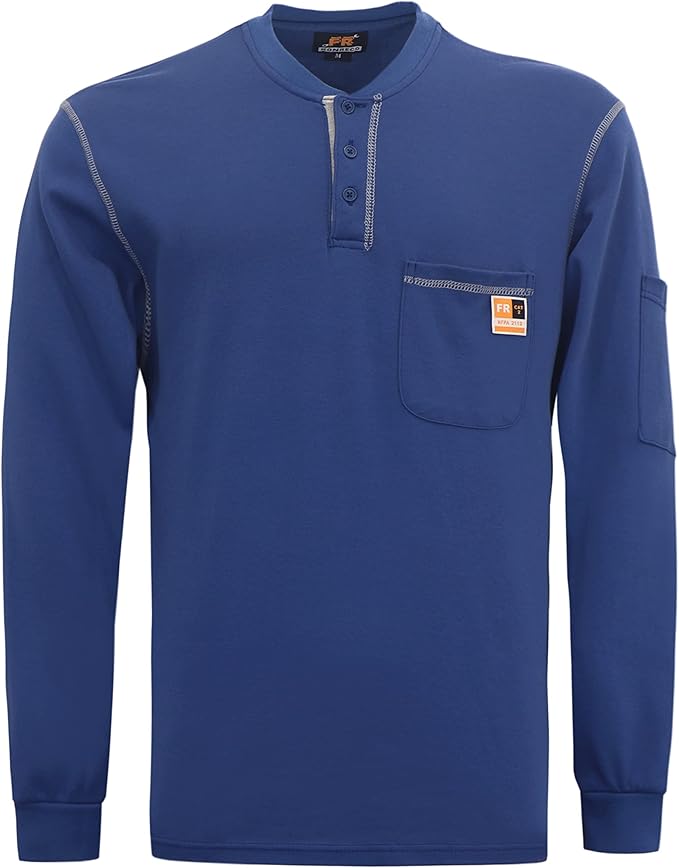 KONRECO FR Shirts for Men Long Sleeve 7oz Cotton Flame Resistant/Fire Retardant CAT2 Henley Shirt