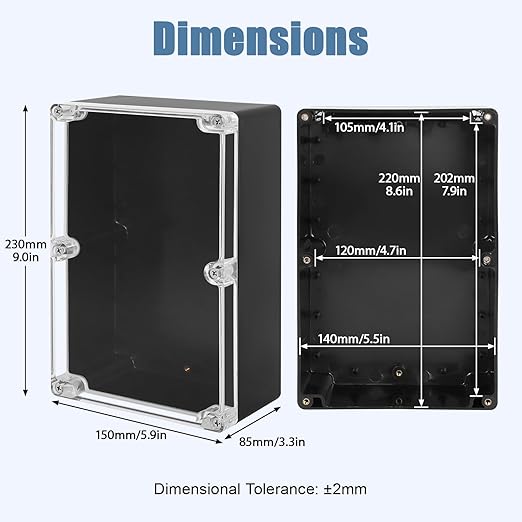 LeMotech Electrical Box Clear Cover Project Box IP65 Waterproof Junction Box ABS Plastic Case Universal Enclosure for Electronics, Black 9.0"x 5.9"x 3.1"(230x150x85mm)(Pack of 1)