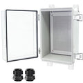 Junction Box, Hinged Clear Cover Stainless Steel Latch IP67 Waterproof ABS Project Box with 2 Cable Glands,Electrical Box Enclosure with Mounting Plate & Wall Bracket 11x7.5x5.5inch