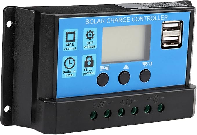 30A 12V 24V Auto Solar Controller, PWM Controller, LCD Display, USB Output 5V/2A, ABS Material