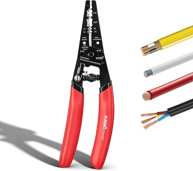 KATA Wire Cutter/Wire Stripper Tool, 8 Inch Dual NM Cable Stripper/Cutter Cuts Solid Copper Wire, Wire Stripping Crimper Plier Strips 12-14 AWG Solid Wire, 14-16 AWG Stranded Wire for Electricians