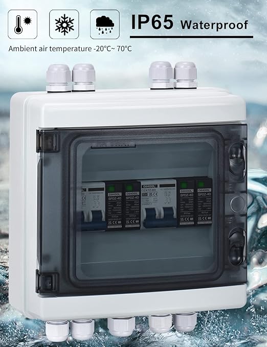 DIHOOL DC Disconnect Switch Box with PV Surge Protector, Solar Circuit Breaker, 40 Amp DC1000V 2 String 2 in 2 Out