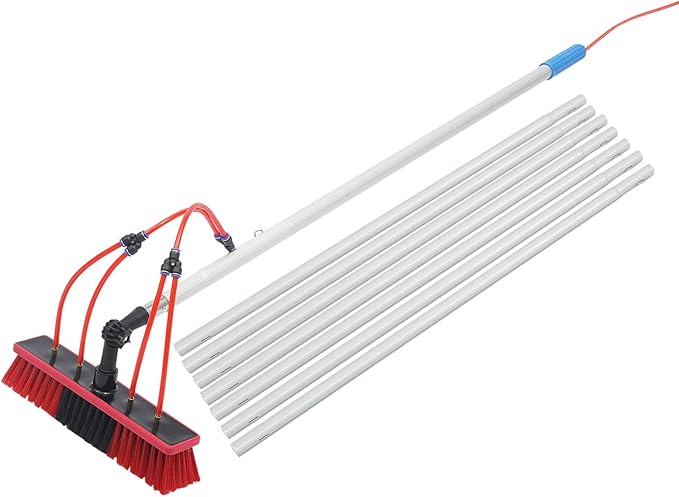 Outdoor Window Cleaning Pole Kit, Water Fed Telescopic Brush, High Reach Cleaning Tool,Solar Panel Cleaner Brush & Squeegee, for Roof Window and Trucks (8m/26.25ft Pole)