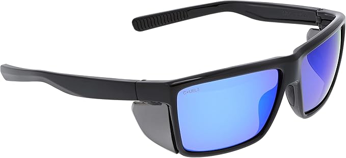 MCR Safety SR218BZ Swagger SR2 Series Safety Glasses with Thermo Plastic Rubber Nose Pads and Detachable Side Shields, Black Frame, Blue Diamond Mirror Polarized Lens