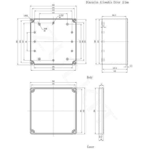 Zulkit Junction Box ABS Plastic Dustproof Waterproof IP67 Junction Boxes Universal Electrical Project Enclosure DIY Electronic Project Box Grey 7.87 x 7.87 x 5.12 inch (200 x 200 x 130 mm)