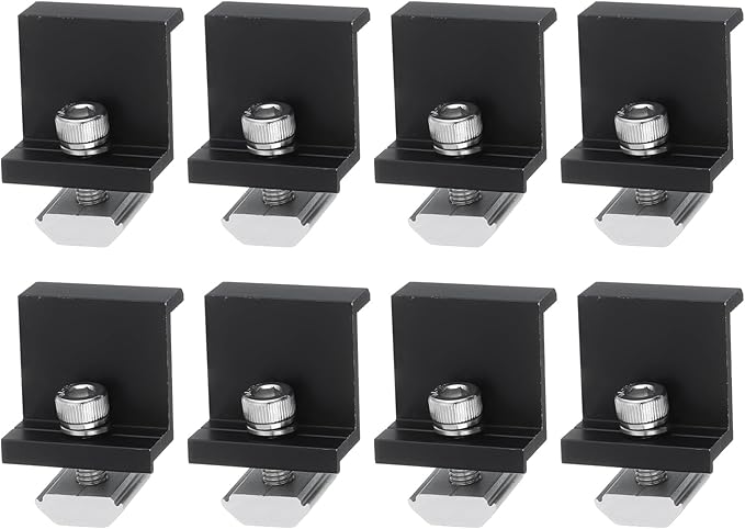 uxcell 8Pcs Solar End Clamp, 35mm Aluminum Adjustable Solar Panel Mounting Bracket Clamp Solar Mounting Z Bracket Clamps for Solar Panel PV Mounting System, Black