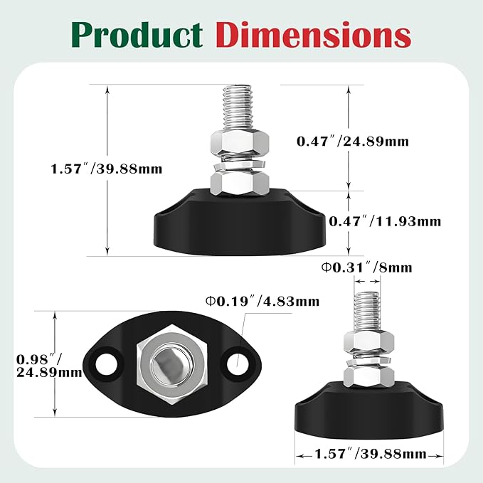 LENKRAD M8 Single Post Marine Bus Bar 12V 200A Power Distribution Block 48V Battery Junction Post, RV Grounding Lug New Energy Buss Bar for Auto Boat Truck Battery Block Black