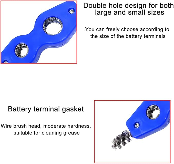 BELOMI 2PCS Car Battery Terminal Cleaning Brush, 4 in 1 Rustproof Battery Cleaner Tool with Steel Wire, Auto Universal Interior and Exterior Battery Terminals Machine Parts（Blue）