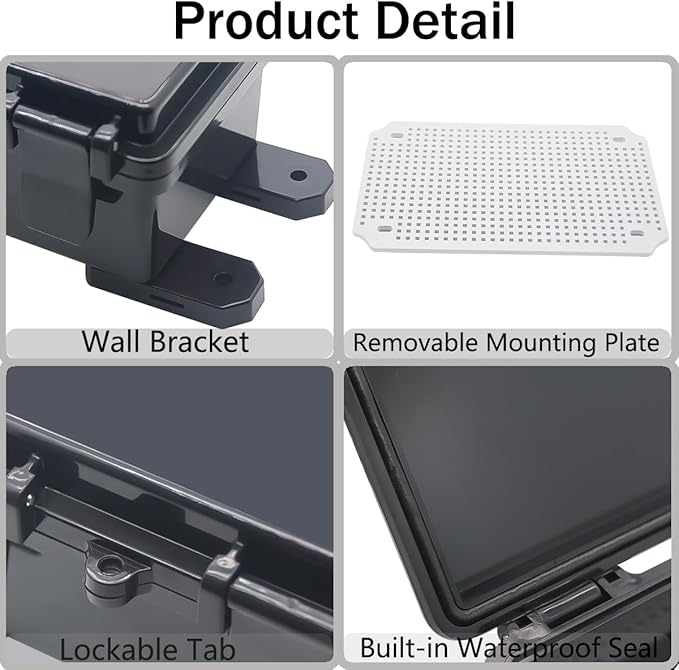 Junction Box, Hinged Black Clear Cover IP67 Waterproof ABS Project Box with Mounting Plate Electrical Box Enclosure with Wall Bracket 11.8 x 7.9 x 6.7inch(300x200x170mm)
