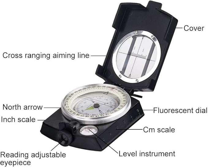 COSTIN Multifunctional Compass, Metal Military Waterproof High Accuracy Compass with Map Measurer, Distance Calculator,Bubble Level Perfect for Outdoor Activities, Matte Black